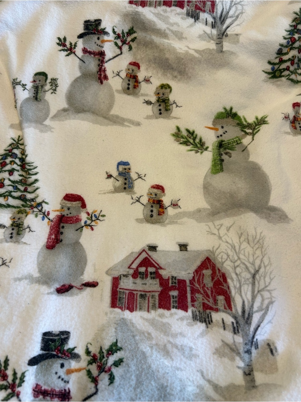 Pottery Barn Flannel Snowman Christmas tree themed sheets, Twin, EUC